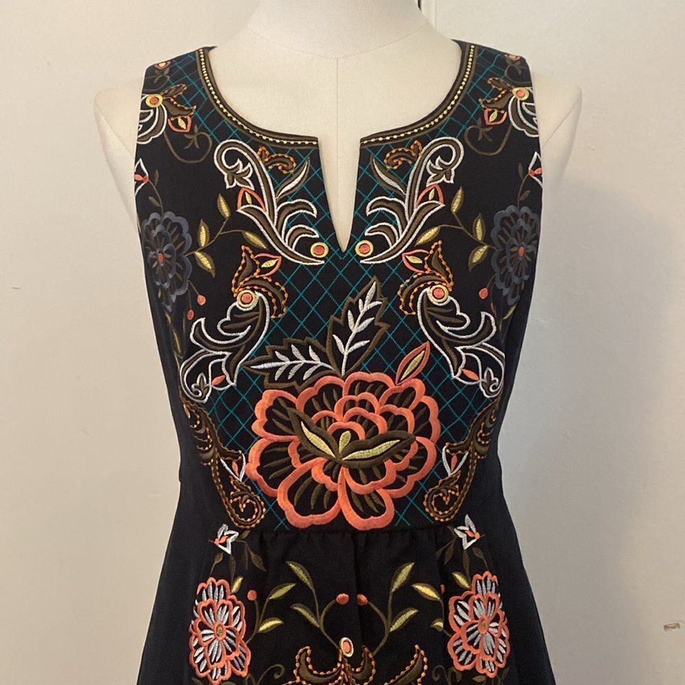 Anthropologie Moulinette Soeurs Navy Embroidered Perennial Mini Dress Size 2 - Picture 3 of 13